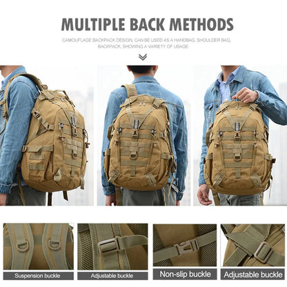 40L Camping Backpack Men's Bag Travel Bags Tactical Molle Climbing Rucksack Hiking Outdoor Reflective Shoulder Fishing Bag