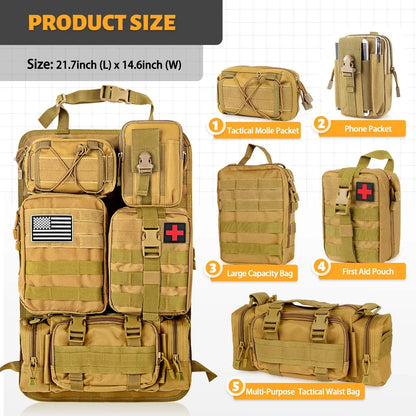 Tactical Seat Back Organizer with 5 Molle Pouches Universal Vehicle Panel Organizing Storage Bag