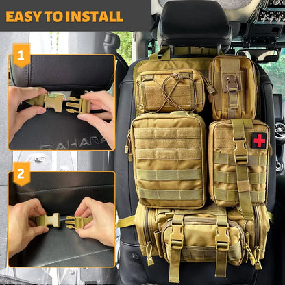 Tactical Seat Back Organizer with 5 Molle Pouches Universal Vehicle Panel Organizing Storage Bag