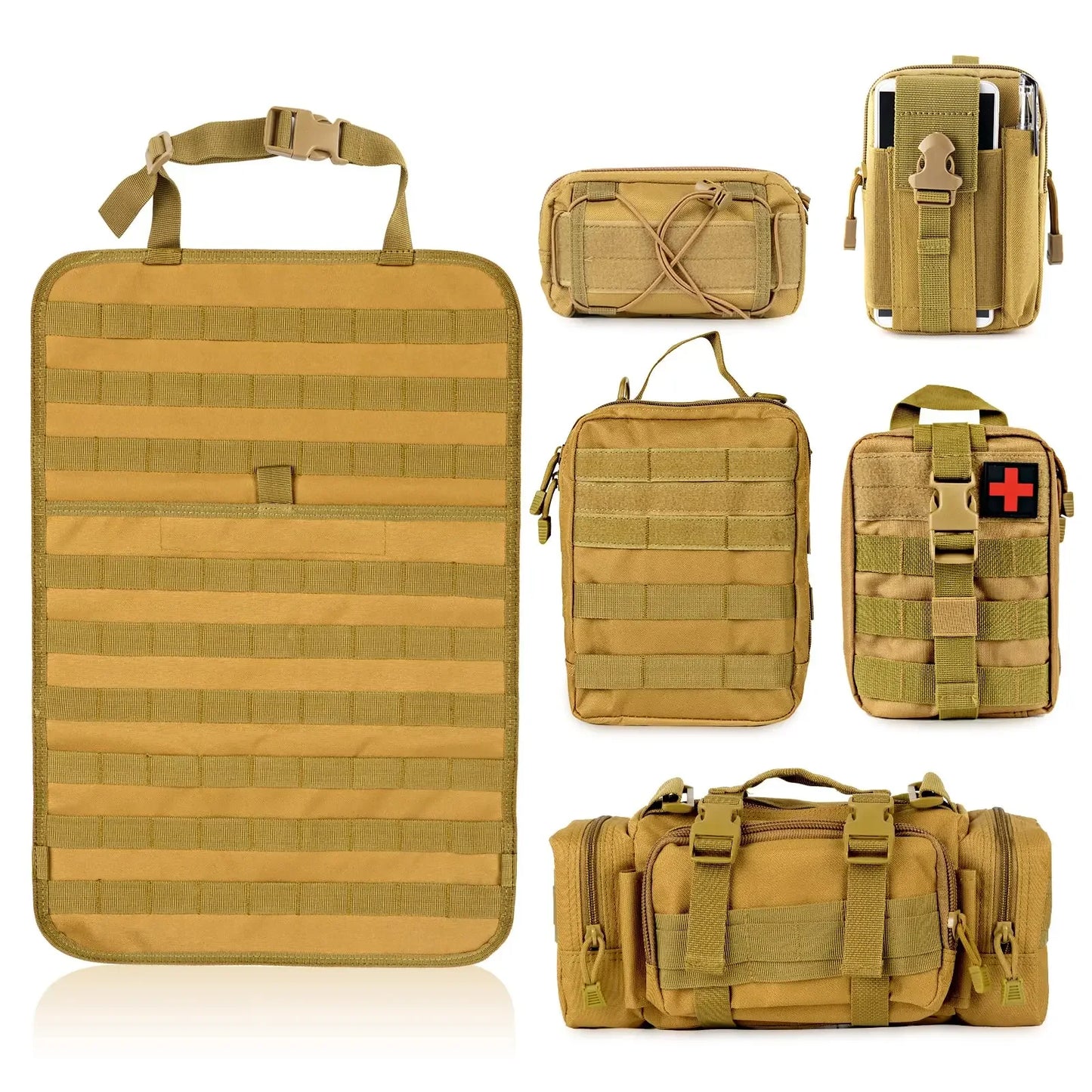 Tactical Seat Back Organizer with 5 Molle Pouches Universal Vehicle Panel Organizing Storage Bag