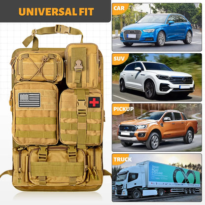 Tactical Seat Back Organizer with 5 Molle Pouches Universal Vehicle Panel Organizing Storage Bag