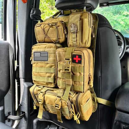 Tactical Seat Back Organizer with 5 Molle Pouches Universal Vehicle Panel Organizing Storage Bag